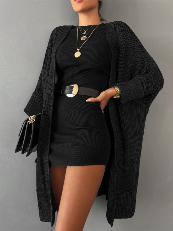 Kadın Oversize Kalıp Cep Detay Salaş Triko Hırka, 29102